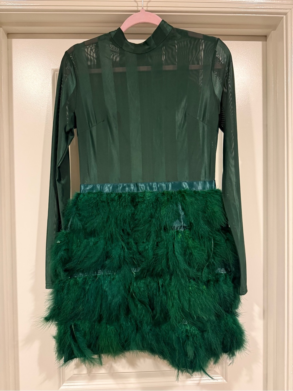 PrettyLittleThing Emerald Green Faux Feather Mini Dress